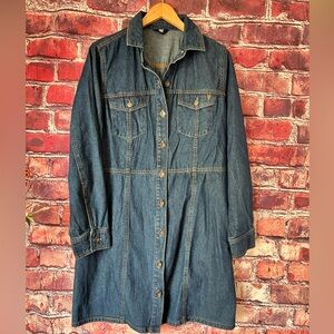 FRYE Denim Mini Shirt Dress | Long Sleeve Button Front | Dark Wash